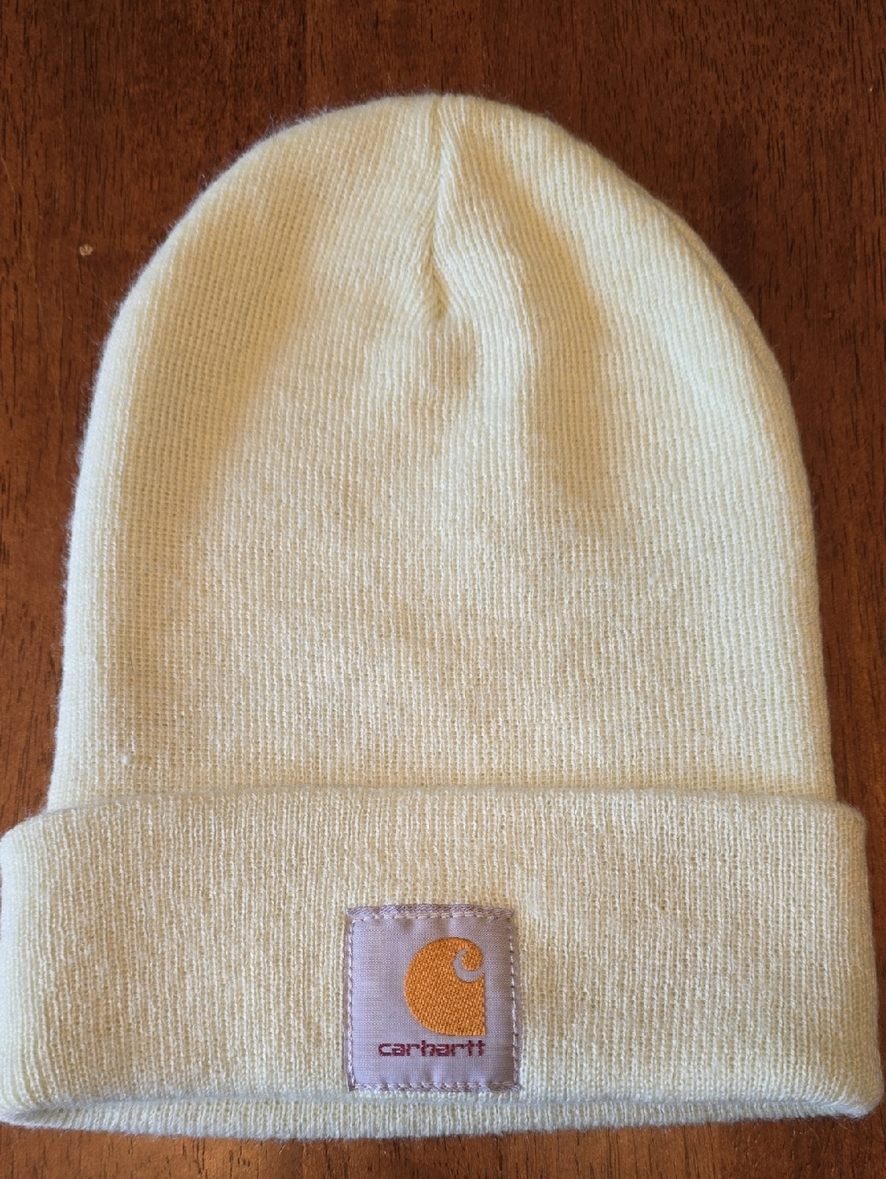 Carhartt Cream Knit Beanie with Gold Logo Patch